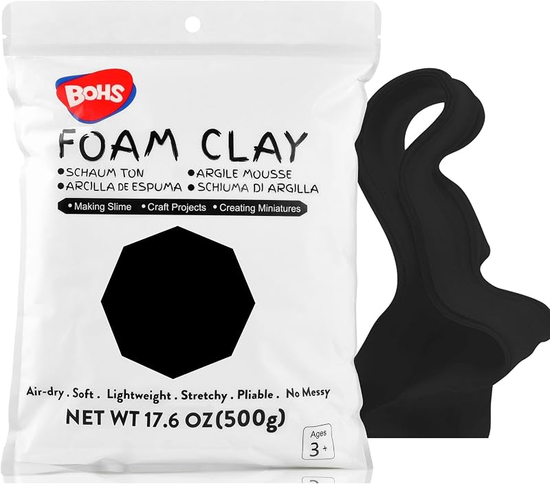 BOHS Black Modeling Foam Clay 1.1 Lbs Air Dry Squishy Soft Craft Clay