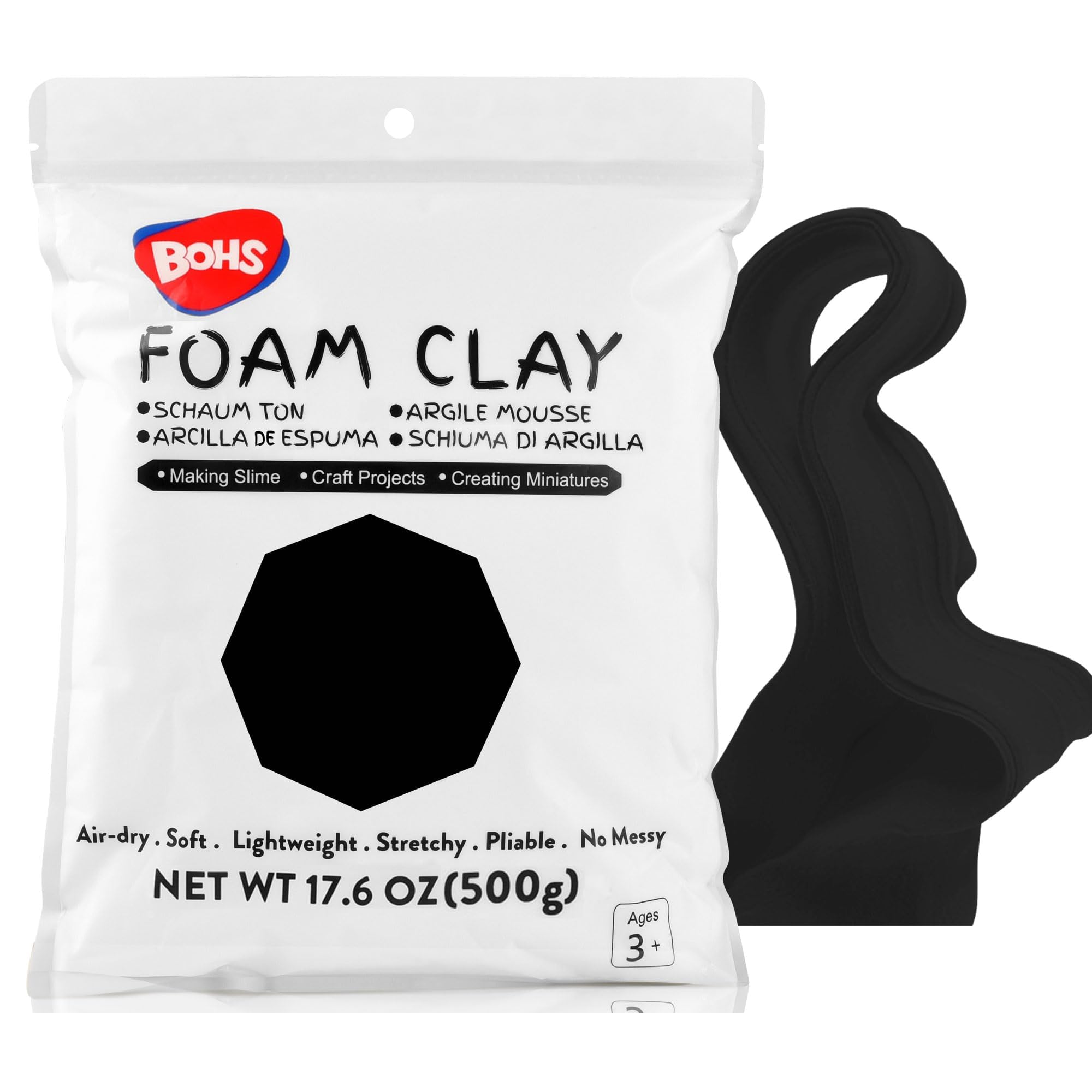 BOHS Black Modeling Foam Clay - Squishy,Soft, Air Dry -for School Project,Cosplay,Fake Bake, Slime Supplies-1.1 Lbs/ 500 Grams — image 1