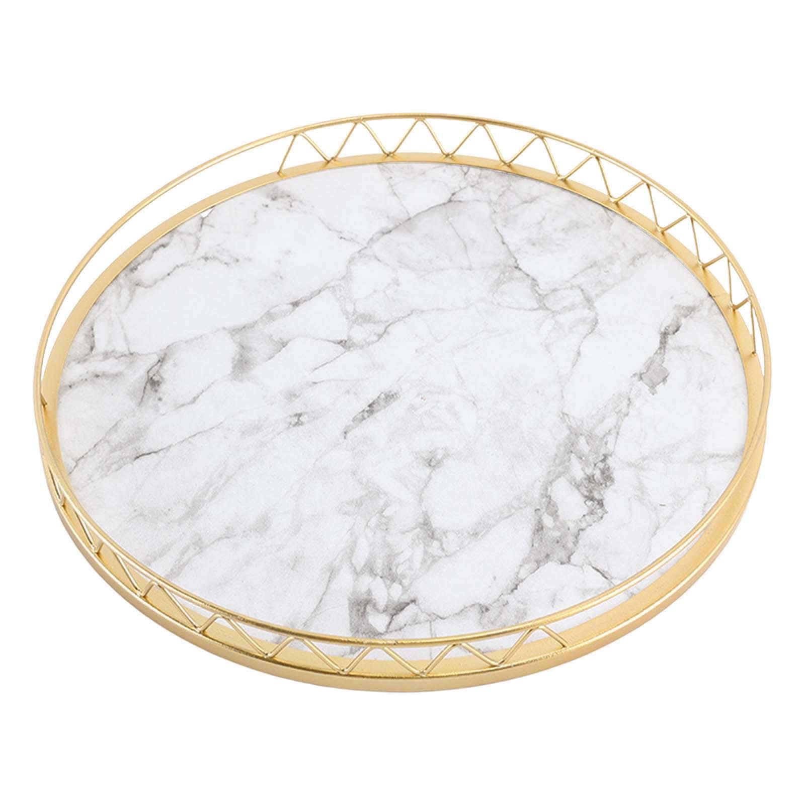 F Fityle Desktop Organizer Trays, Marble Pattern Serving Tray, Cup and Mugs Holder Tray, Round Vanity Decorative Tray Home Storage Solution, White Large