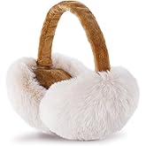 GNEGNI Women Winter Fluffy Ear Muffs, Foldable Windproof Earmuffs Adjustable Outdoor Earmuff Unisex Soft Faux Fur Ear Covers