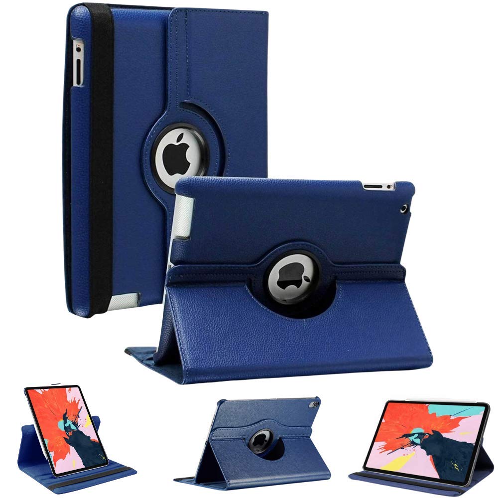 World Biz Rotating Case for iPad 2/ iPad 3/ iPad 4 (Old Model) 9.7'' - 360° Rotation Shockproof PU Leather Book Flip Folio Protection Cover With Auto Sleep/Wake (Navy)