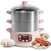 Bear Electric Multifunctional Food Steamer, One Touch Digital Steamer with Timer, Vegetable Steamer 2 Tiered Stackable Stainless Steel Baskets, Auto Shut-off & Anti-dry Protection, 1200W, 8.5Quart