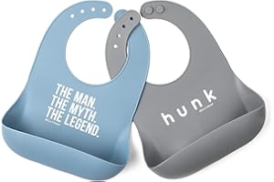 Bella Tunno Wonder Bib 2pk - Adjustable Silicone Baby Bibs for Girls & Boys, Durable and Waterproof BPA Free Silicone, The Man & Hunk