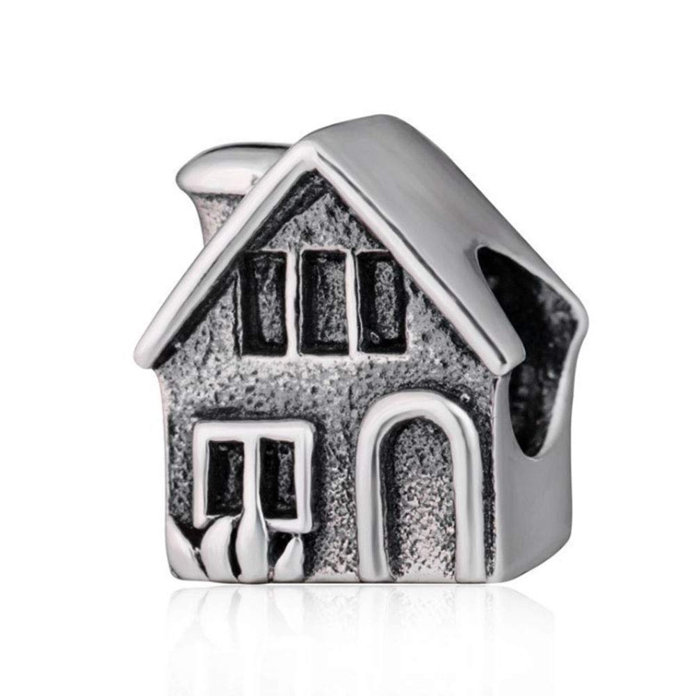 House Charm 925 Sterling Silver Home Charm Family Charm Love Charm Anniversary Charm for Pandora Charm Bracelet (A)