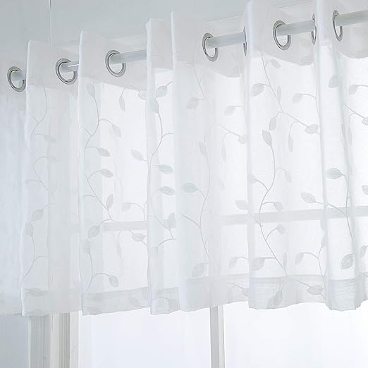 Amazon Com Lifonder Floral White Semi Sheer Valance For Window