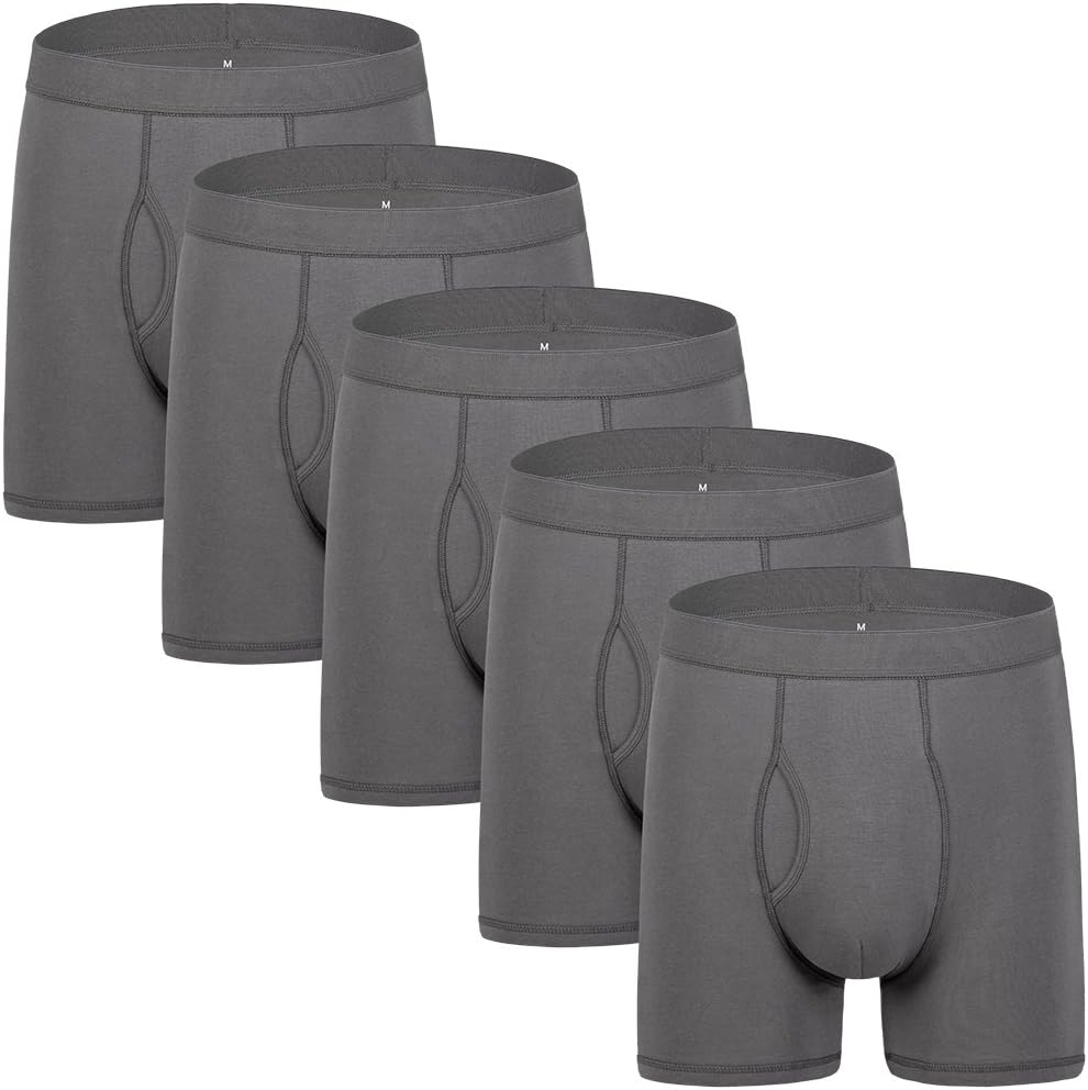 Mens Underwear Boxer Briefs Men Pack of 5 Soft Cotton Open Fly Underwear