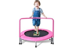 BCAN 36'' Mini Folding Ages 2 to 5 Toddler Trampoline with Handle for Kids, Two Ways to Assemble The Handle, Indoor/Garden Toddlers Trampoline with Super Safe Cover for Toddlers