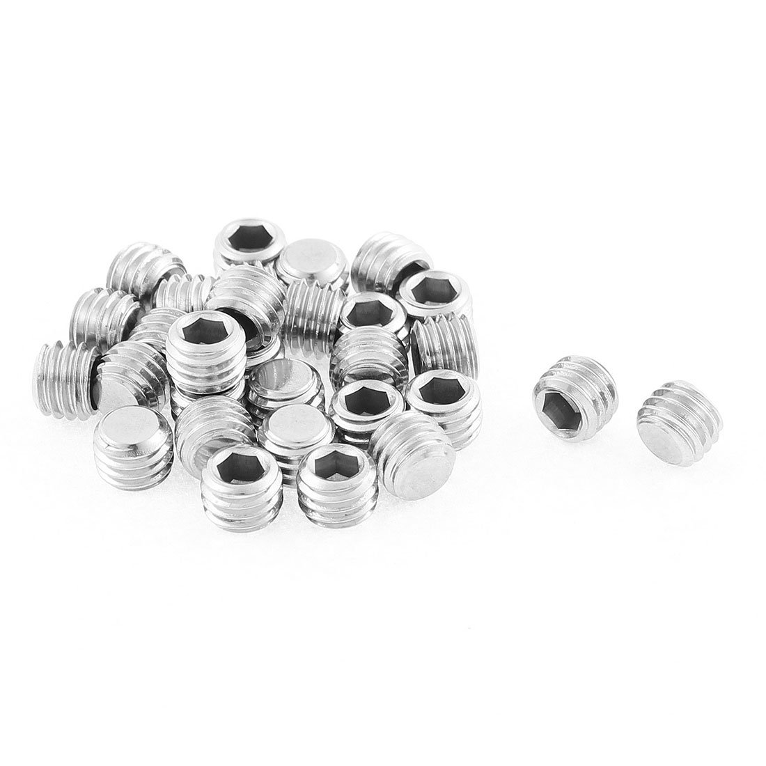 Sourcingmap M8x6mm Metric 304 Stainless Steel Hex Socket Set Flat Point Grub Screws Silver Tone for Towel Rack Door Knob 30pcs