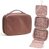 EACHY Travel Toiletry Bag with Hanging Hook, Portable Makeup Cosmetic Bags for Women, Water-Resistant Full-Size Travel Accessories (Pink)