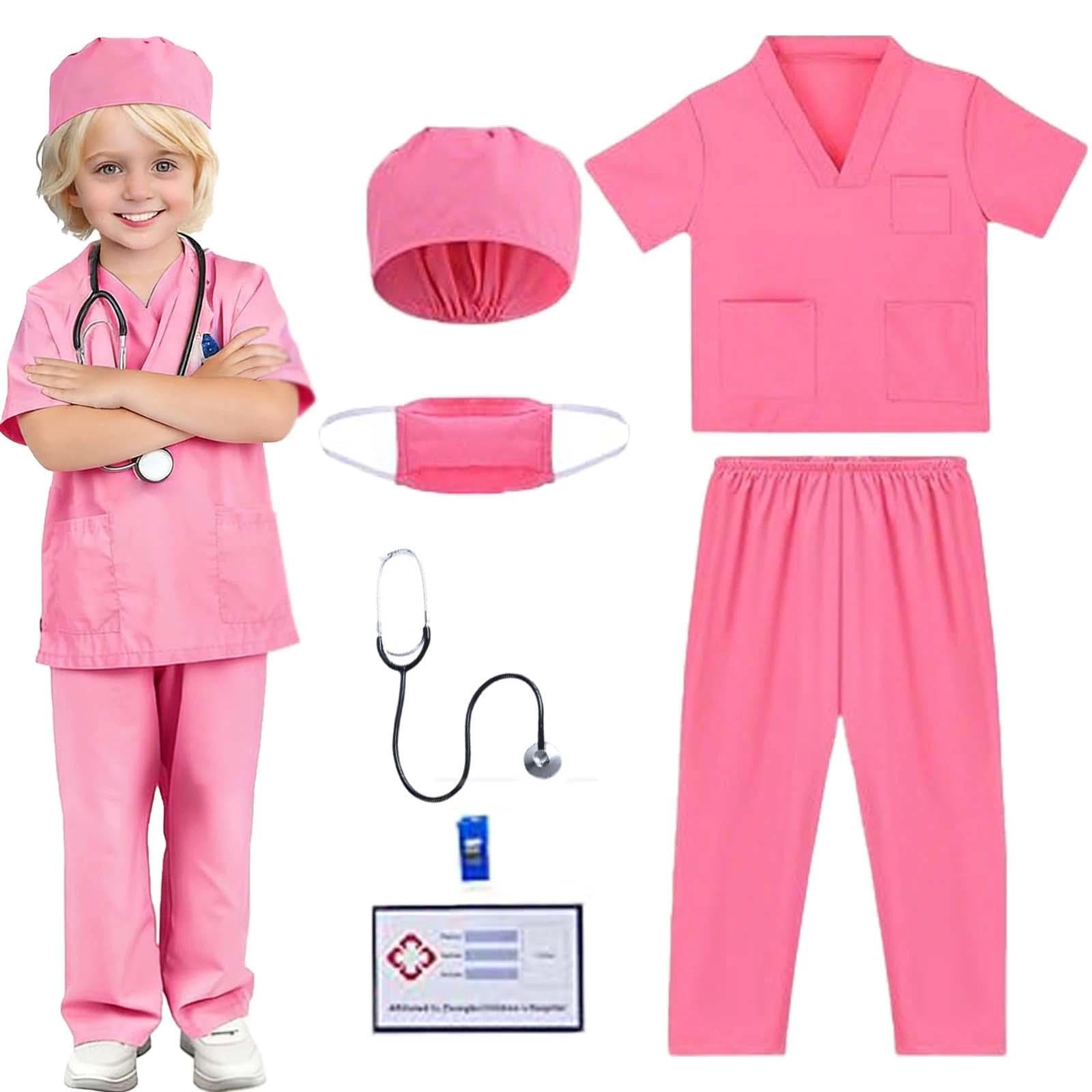 KIZLOVE 5 Piece Kids Doctor Costume, Role Play & Pretend Play Outfit for Children Ages 5-8, Halloween Cosplay Party Fancy Dress