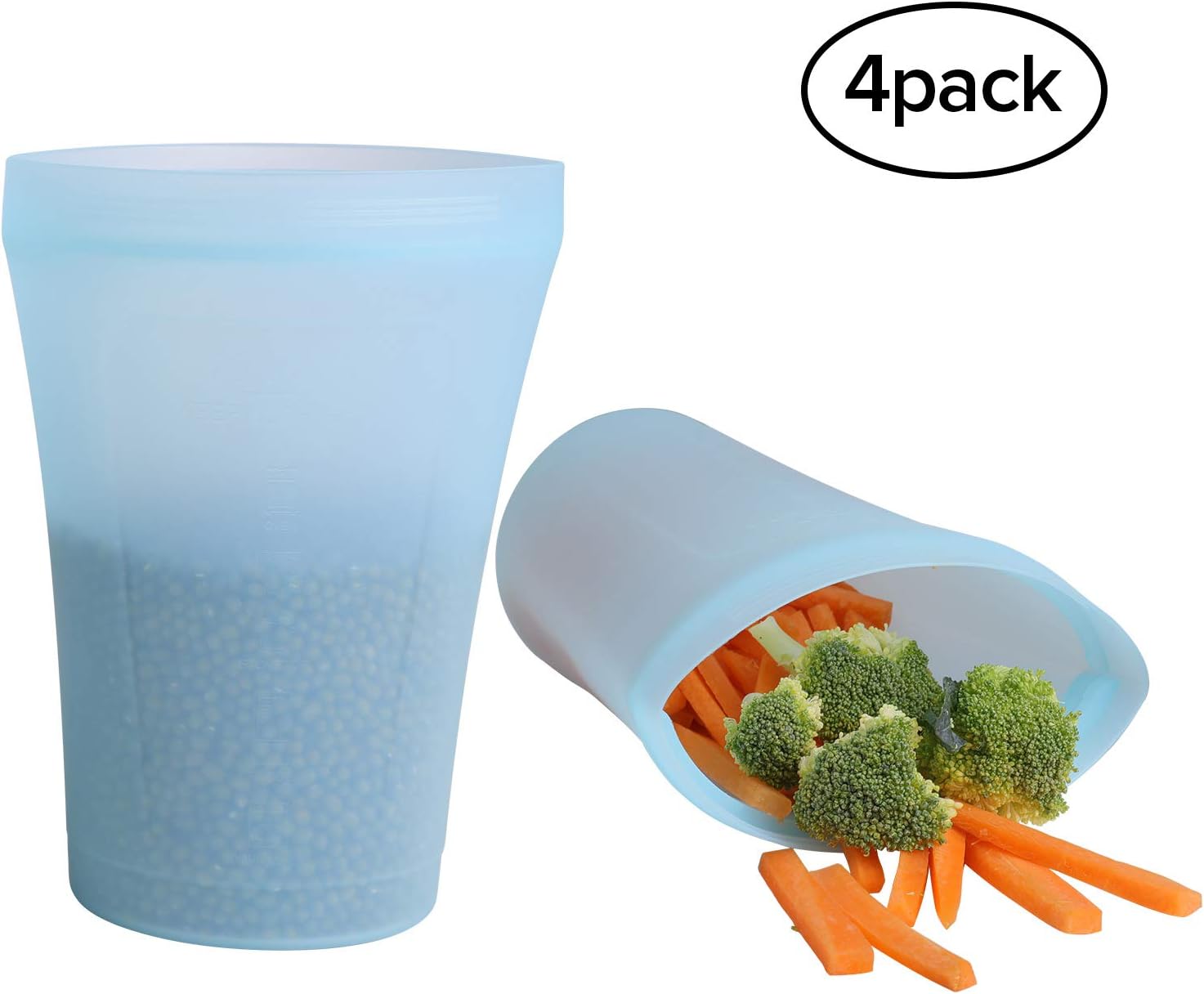 Joyda Reusable Silicone Cup Containers Set – Top 4 Pcs Zip Lock Food Storage Containers Zip Shut for Sandwiches, Snacks, Meat, Vegetables, Fruit, Sous Vide & Baby Food (Blue)