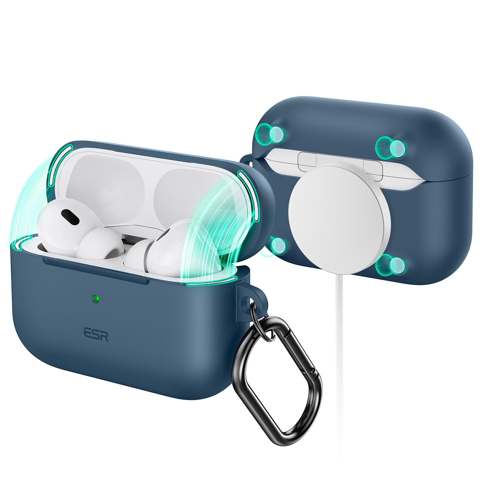 Photo 1 of ESR for AirPods Pro 2 Case, Compatible with Airpods Pro 2nd Generation Case (2023/2022/2019), Compatible with MagSafe, Magnetic Lid Lock, Full Drop Protection, Blue