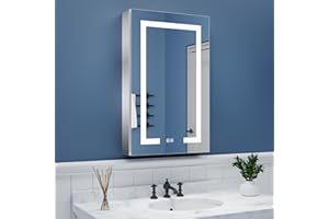 ExBrite LED Lighted Bathroom Medicine Cabinet with Mirror, 20 x 32 Inch, Recessed or Surface led Medicine Cabinet, Defog, Stepless Dimming,Color Temper Change, 2 Outlets,Storage Shelves,Right Hinge