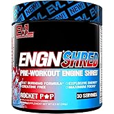 EVL Ultimate Pre Workout Powder - Thermogenic Fat Burn Support Preworkout Powder Drink for Lasting Energy Focus and Stamina - ENGN Shred Intense Creatine Free Preworkout Drink Mix - Rocket Pop