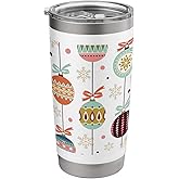 Red Green Christmas Balls Pattern Ornaments And Bows Preppy Stainless Steel Insulated Tumbler