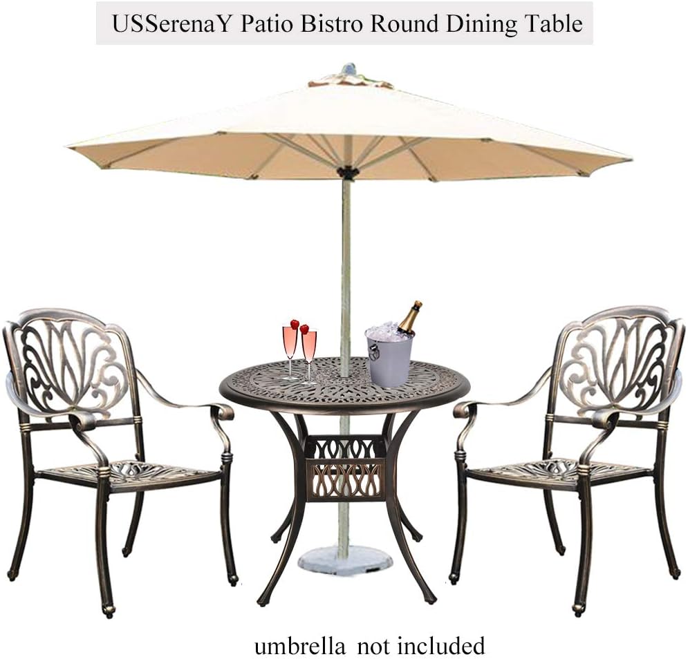 USSerenaY 3 Piece Cast Aluminum Bistro Set Outdoor Bistro Table Set Patio Furniture Sets with 2 Arm Chairs, Umbrella Hole, Antique Bronze Finish (2 Chairs + 1 Table Set): Garden & Outdoor