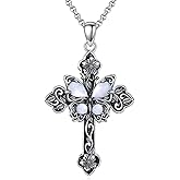 MILKYX Genuine Moonstone Cross Butterfly Pendant Necklace 925 Sterling Silver vintage Natural Gemstone June Birthstone Religious Jewelry for Women Men Cross lover