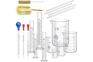 ZEEROQOLAB Lab Glassware Set, Beaker Glass Cylinder Pipettes Set, 5pcs Thick Glass Graduated Beaker, 4pcs Glass Measuring Cylinder with 4pcs Glass Stirring Rod and 2pcs Cleaning Brush
