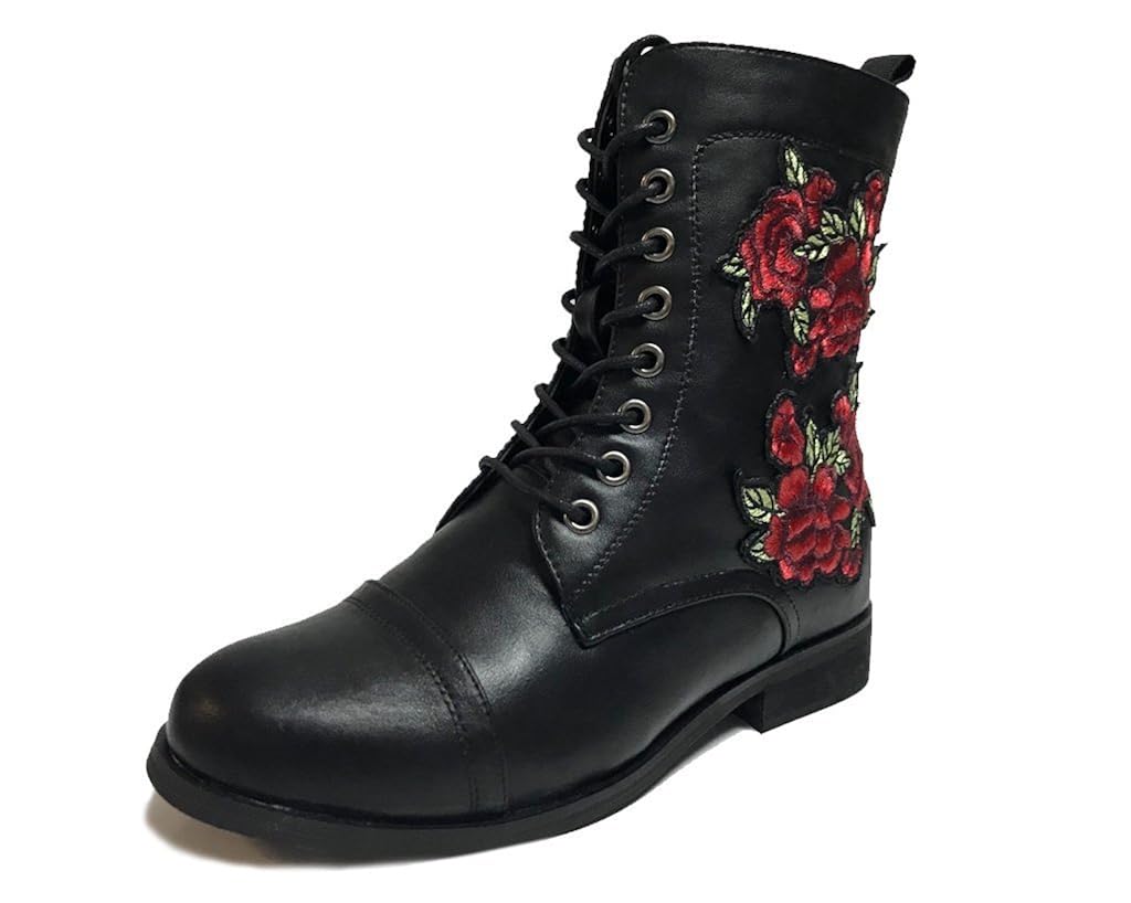 black combat boots with roses
