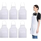 LOYHUANG Total 6PCS White Apron for Women Adult Unisex Plain Color Bib aprons with 2 Front Pockets Washable Chef Aprons for Cooking Baking Kitchen Restaurant Crafting