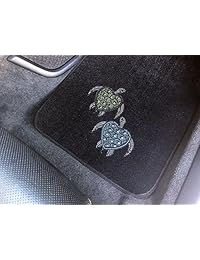 carscover azul y verde tortugas diamante de vidrio Bling Rhinestone Studded alfombra de coche SUV Camión Alfombrillas 4 Piezas