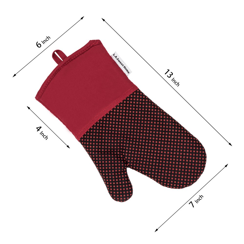 Silicone Oven Mitts 464 F Heat Resistant Potholders Dot Pattern Cooking Gloves Non-Slip Grip for Kitchen Oven BBQ Grill Cooking Baking 7x13 inch as Christmas Gift 1 pair (Purple) LA Sweet Home