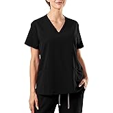 Bovchies Scrub Tops for Women, V-Neck Medical Uniform Top with 4 Pockets, Soft Stretch and Durable Scrub Shirt
