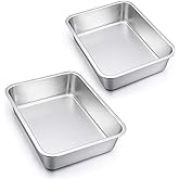 Lasagna Pan Set of 2, E-far Rectangular Deep Cake Baking Pans, 12.75 x10 x3.2 Inches Roaster Baking Dish Stainless Steel, Non