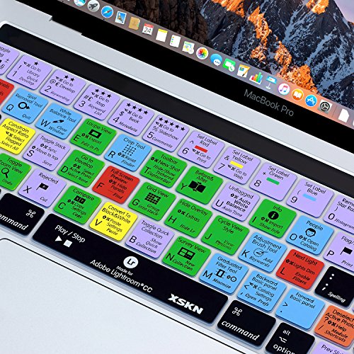 XSKN Adobe Lightroom Shortcut English Silicone Keyboard Skin Cover for 2016 Touch Bar MacBook Pro 13 (A1706) & MacBook Pro 15 (A1707), US EU Layout