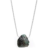 Gempires Raw Emerald Gemstone Pendant Necklace May Birthstone Handmade Jewelry Hypoallergenic 18 Inch Silver Plated Dainty Statement Crystal Necklaces