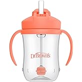 Dr. Brown's Milestones Baby’s First Straw Cup, Training Cup with Weighted Straw, Coral, 6m+