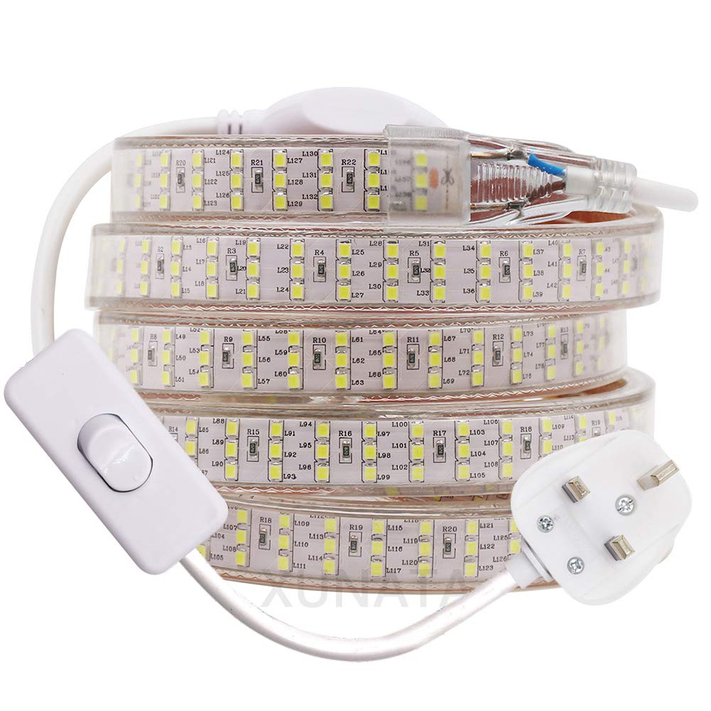 GQL 1m LED Strip with Switch, 2835 SMD 276 LEDs/m Rope Light Mains Powered, IP65 Waterproof for Indoor Outdoor Decoration White Ribbon Super Bright