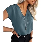 Lepunuo Womens Summer Tops Cap Sleeve Textured Dressy V Neck Shirts 2025 Work Office Blouses Business Casual Outfits