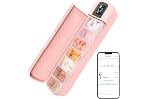 Zoksi Bluetooth Electronic Pill Dispenser with Alarm, Smart Pill Organizer with Reminder&Light, Pill Timer Tracker, Automatic Medication Dispenser, Weekly 7 Day Pill Case 1 Time a Day for Travel(Pink)