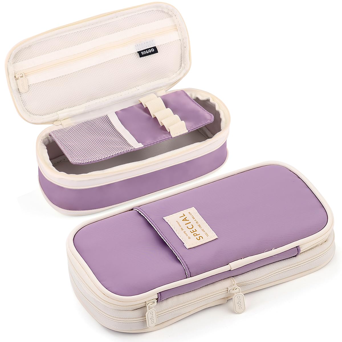 MAMUNU Big Capacity Pencil Cases with Compartments Pencil Pouch Aesthetic for Teen Students, Expendable Stationery Organizer Pen Bag for College School Office (Purple) — image 1