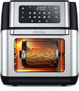 Innsky Heißluftfritteuse Heißluft-Backofen 10L, 1500W Mini-Backofen, 10 in 1 Heissluftfritteuse mit digitalen LED-Display, Obst Dehydrator, Barbecue, 6 Zubehör & Rezeptbuch - Edelstahl
