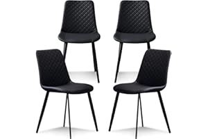 Seonyou Black Dining Chairs Set of 4 for Kitchen Dining Room, Upholstered Leather Mid Century Modern Heavy-Duty Metal Kitchen