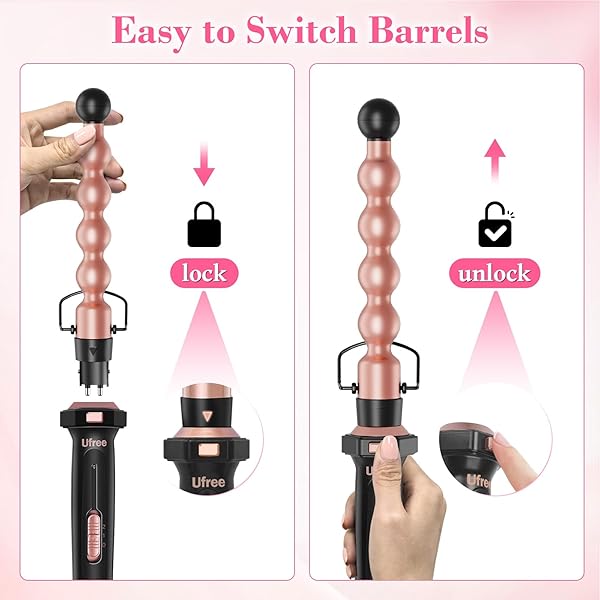 UFREE 7-IN-1 CURLING IRON SET WITH INTERCHANGEABLE CERAMIC BARRELS, CURLING WAND SET WITH THERMAL BRUSH, HAIR STRAIGHTENER AND WAND CURLING IRON, VERSATILE STYLING HAIR CURLERS SET, GIFTS FOR WOMEN
