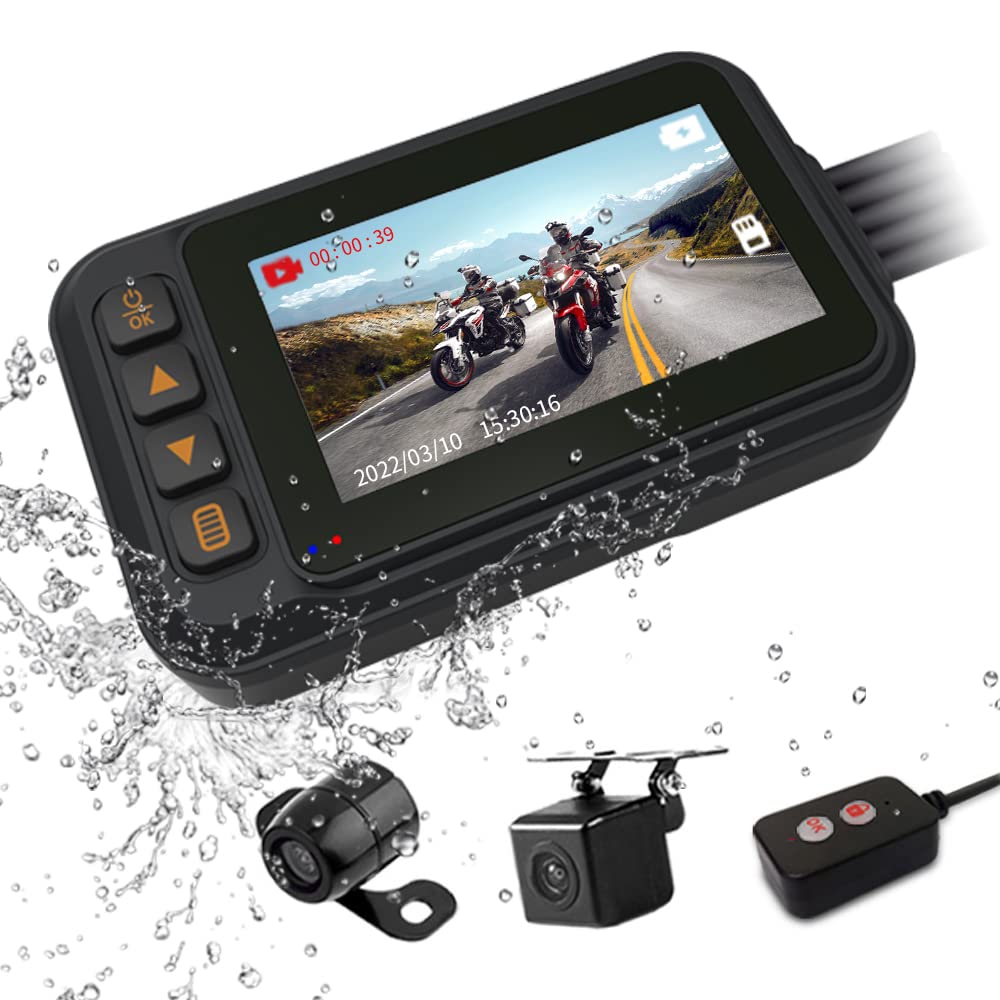 OBEST Motorbike Dash Camera, 720P Dual Lens All Waterproof, 3.0'' HD Screen, Front and Rear Camera for bikes, Easy Installation, Automatic Loop Recording Function, Emergency Video Lock