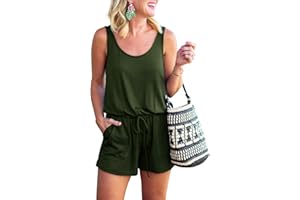 REORIA Womens Basic Summer Scoop Neck Sleeveless Tank Top Short jumpsuit Rompers