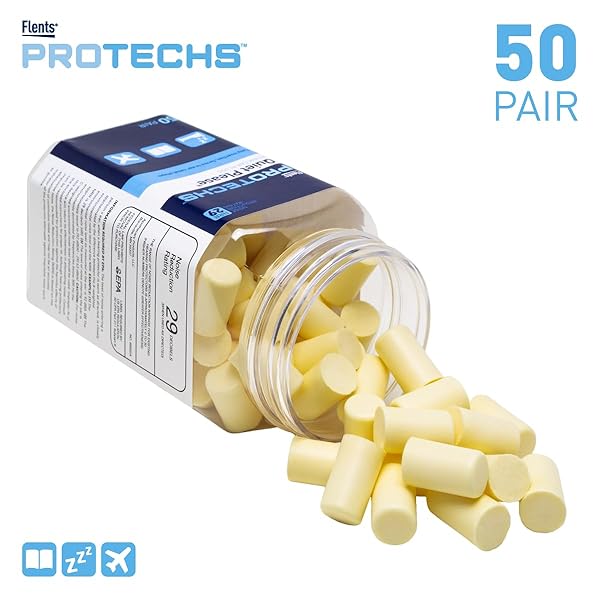 FLENTS EAR PLUGS, 50 PAIR FOR SLEEPING, SNORING, LOUD NOISE, TRAVELING, CONCERTS, CONSTRUCTION, & STUDYING, FOAM EARPLUGS, NRR 29 ‘NEW FORMULA’