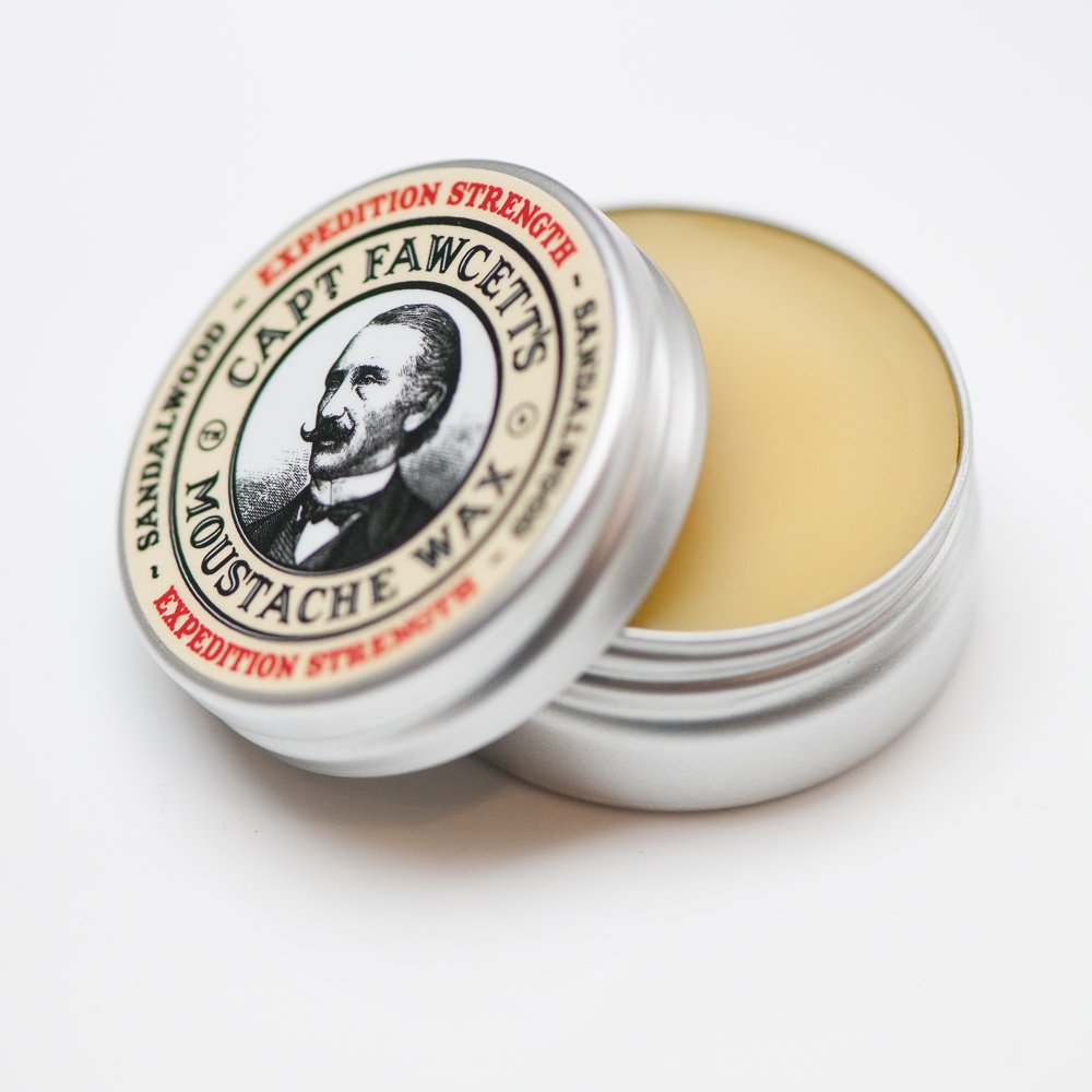 Captain Fawcett Expedition Strength Moustache Wax 15ml โ Extra Firm Hold Moustache Wax for Men โ Classic Sandalwood Scented Styling Wax for Long-Lasting Shape & Definition