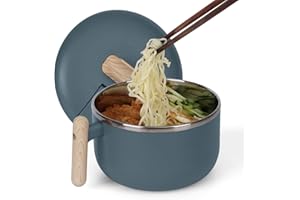 ALXBSONE 40 Oz Ramen Bowl Soup Bowls with Lid and Handles Noodles Pasta Cereal Salad Stainless-Steel Bowls with Drain Hole In