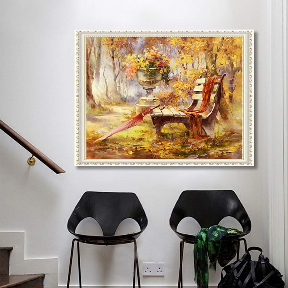 5D DIY Diamond Painting by Number Kit, Beautiful Autumn Forest Crystal Rhinestone Embroidery Cross Stitch Arts Craft Canvas Wall Decor Full Diamond (Autumn Color, 30X40CM)