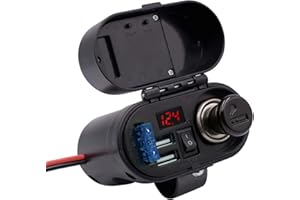 BlueFire Motorcycle USB Charger, 5V/3A Dual USB Motorcycle Phone Charger, Handlebar Clamp Power Adapter with Cigarette Lighte