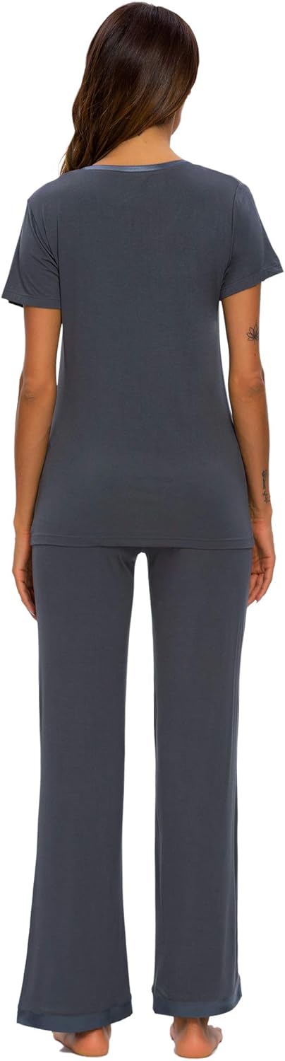 TIKTIK Womens Modal Pajama Set Comfy Sleepwear Short Sleeve Top with Pants Pjs Petite Plus Size S-4XL at  Women’s Clothing store