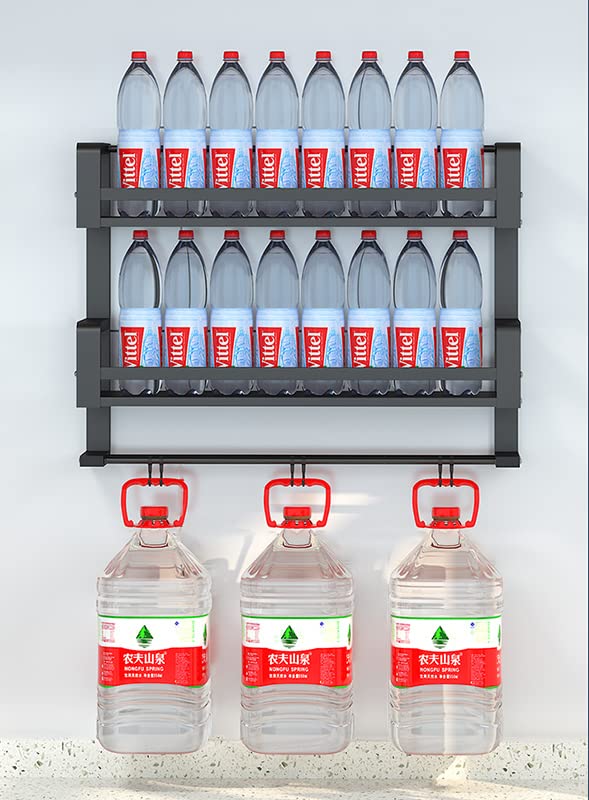 Spice Rack Organizer Wall Mounted 2 Tier, Floating Shelves Black, Wall Shelf for Bedroom, Wall Decor, Living Room, Kitchen Storage, Bathroom Shelves Over Toilet with Towel Rack Guardrail Holder Hook