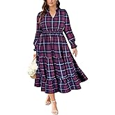 RITERA Plus Size Dresses Women Casual Fall Maxi Boho A Line Long Sleeve Ruffle V Ruffle V Neck Dress with Pocket XL-5XL