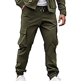 Hosyu Men's Casual Cargo Pants Workout Joggers Lightweight Sweatpants Hiking Drawstring Tactical Pants with Multi Pockets