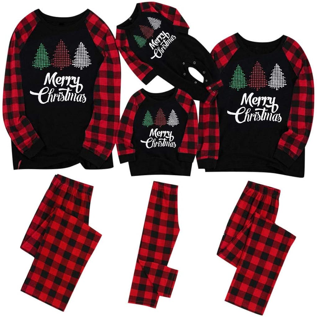 Merry Matching Pajamas Christmas Pajamas for Family Women Men Kids Baby Pjs Red Plaid Reindeer Loungewear: Clothing